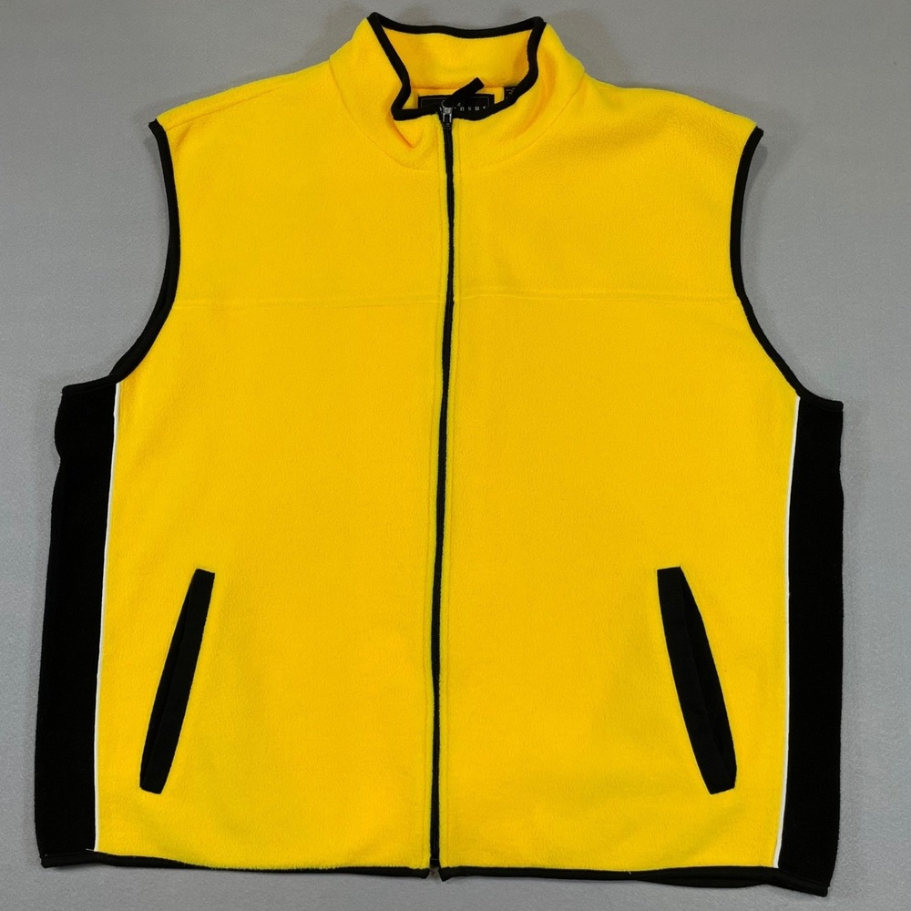 Consensus Sportswear Mens Fleece Vest 2XL Yellow Black Full Zip Mock Neck Jacket